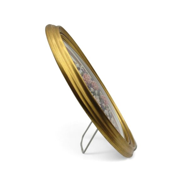 GEMSTONE BOUQUET Artwork Gold Oval Convex Frame 3D Floral 16 Inches Vintage - Picture 8 of 12